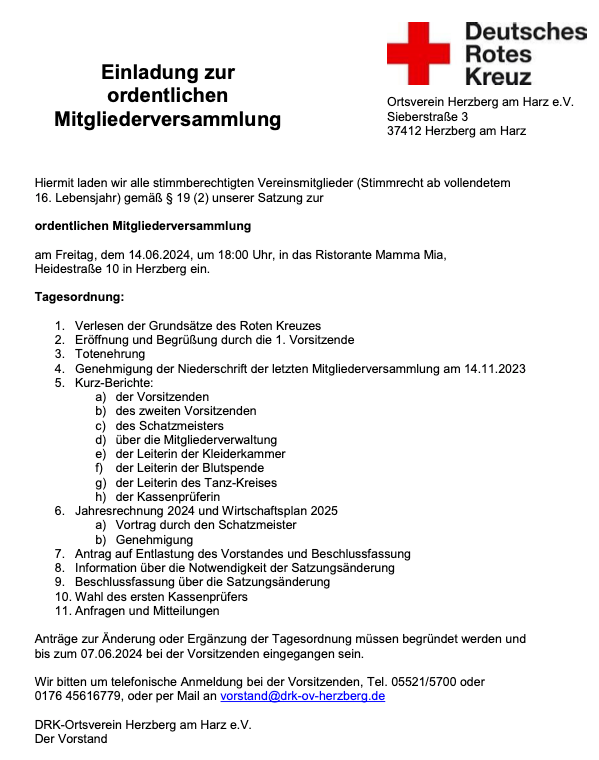 Mitgliederversammlung 14.06.2024